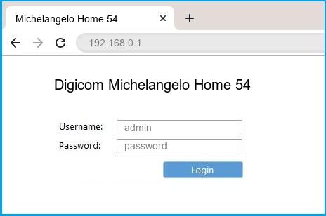 Digicom Michelangelo Home 54 router default login