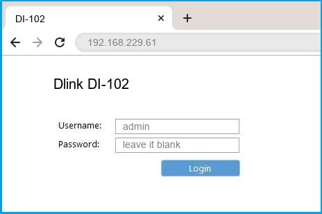 Dlink DI-102 router default login