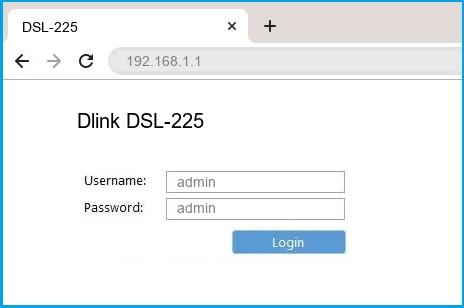 Dlink DSL-225 router default login