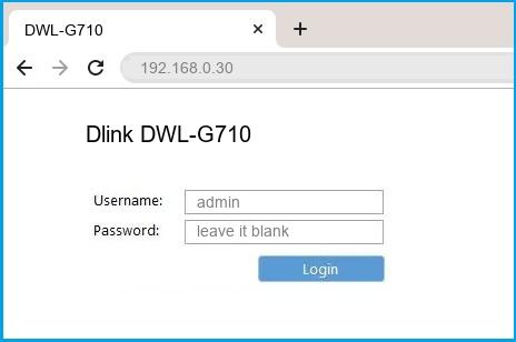 Dlink DWL-G710 router default login