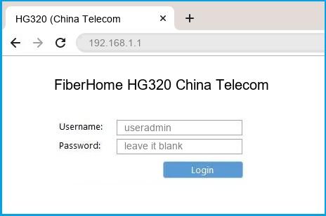 FiberHome HG320 China Telecom router default login