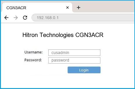 Hitron Technologies CGN3ACR router default login