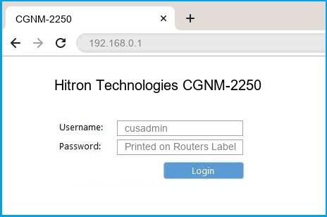 Hitron Technologies CGNM-2250 router default login