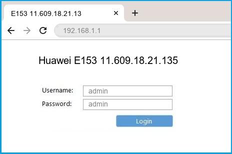 Huawei E153 11.609.18.21.135 router default login