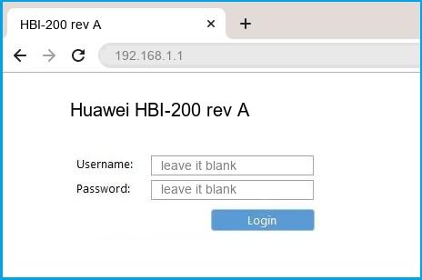 Huawei HBI-200 rev A router default login