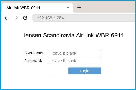 Jensen Scandinavia AirLink WBR-6911 router default login