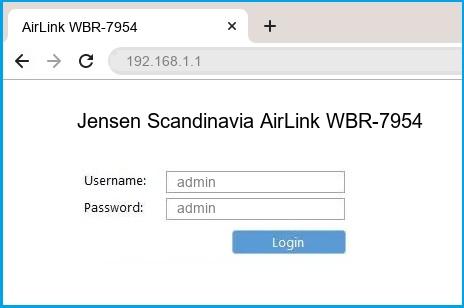 Jensen Scandinavia AirLink WBR-7954 router default login
