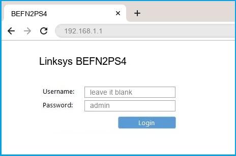 Linksys BEFN2PS4 router default login