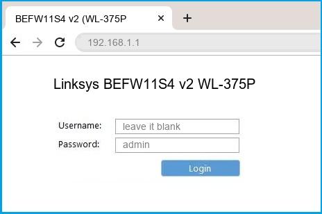 Linksys BEFW11S4 v2 WL-375P router default login Linksys BEFW11S4 v2 WL-375P router default login