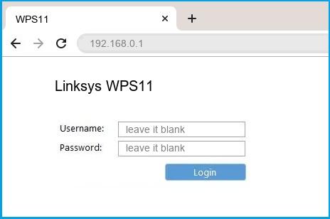 Linksys WPS11 router default login