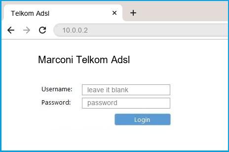 Marconi Telkom Adsl router default login