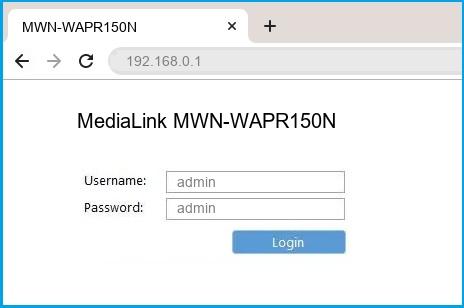 MediaLink MWN-WAPR150N router default login