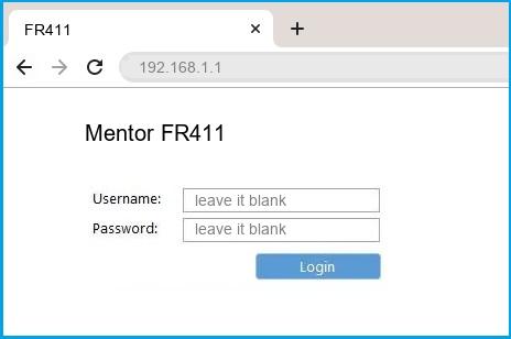 192.168.1.1 Mentor FR411 Router Login Password