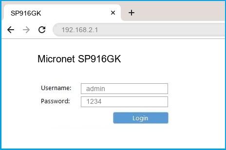 Micronet SP916GK router default login