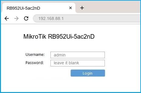 MikroTik RB952Ui-5ac2nD router default login