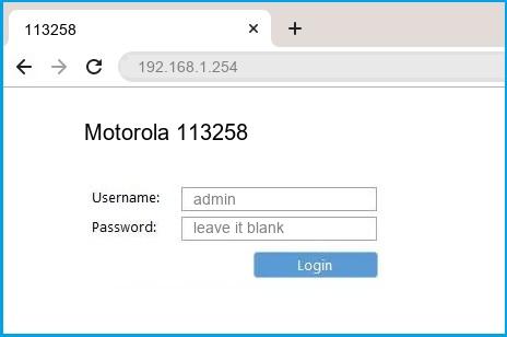 Motorola 113258 router default login
