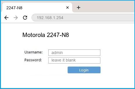 Motorola 2247-N8 router default login