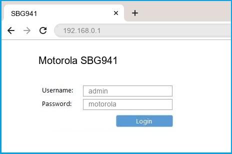 Motorola SBG941 router default login