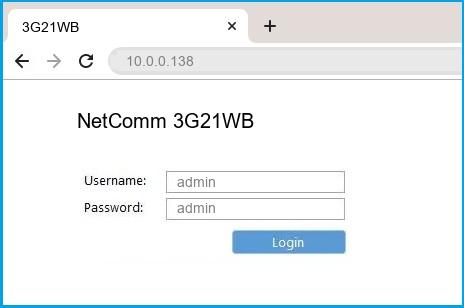 NetComm 3G21WB router default login