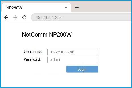 NetComm NP290W router default login