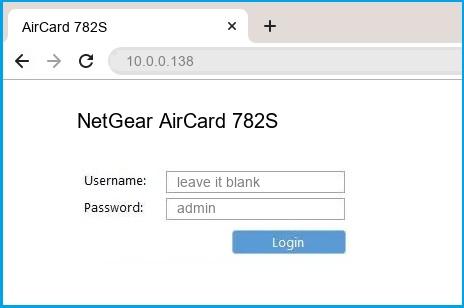 NetGear AirCard 782S router default login