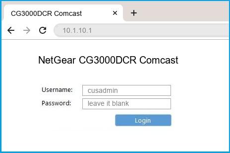 NetGear CG3000DCR Comcast router default login