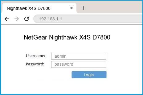 NetGear Nighthawk X4S D7800 router default login