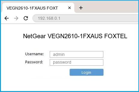 NetGear VEGN2610-1FXAUS FOXTEL router default login