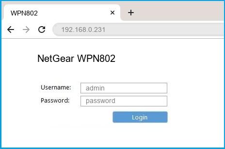NetGear WPN802 router default login