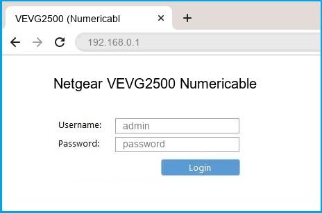 Netgear VEVG2500 Numericable router default login