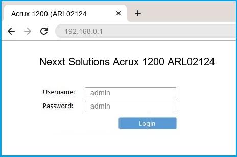 Nexxt Solutions Acrux 1200 ARL02124U1 router default login