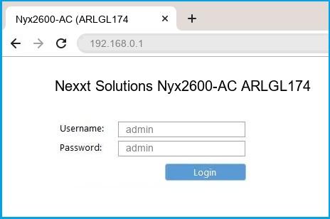 Nexxt Solutions Nyx2600-AC ARLGL174U1 router default login