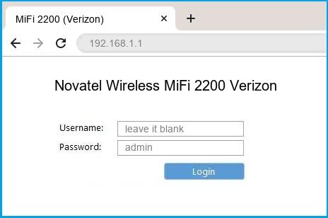 Novatel Wireless MiFi 2200 Verizon router default login