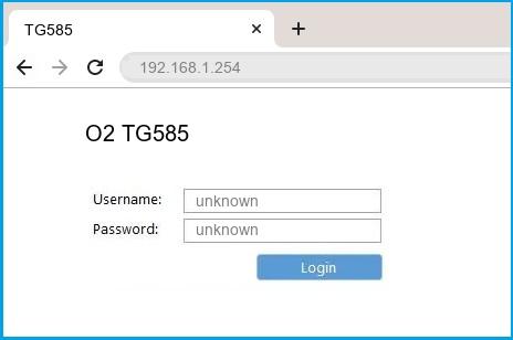 O2 TG585 router default login
