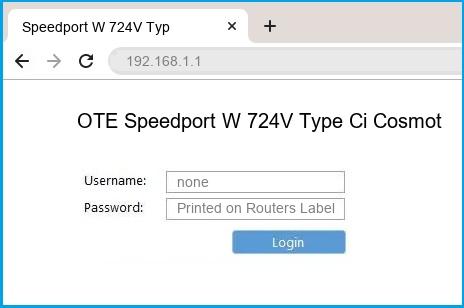 OTE Speedport W 724V Type Ci Cosmote router default login