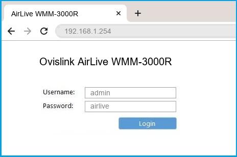 Ovislink AirLive WMM-3000R router default login