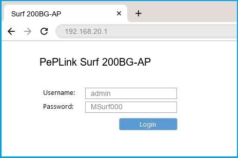 PePLink Surf 200BG-AP router default login