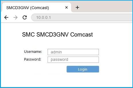 SMC SMCD3GNV Comcast router default login