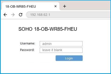 SOHO 18-OB-WR85-FHEU router default login SOHO 18-OB-WR85-FHEU router default login