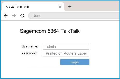 Sagemcom 5364 TalkTalk router default login