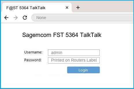 Sagemcom FST 5364 TalkTalk router default login