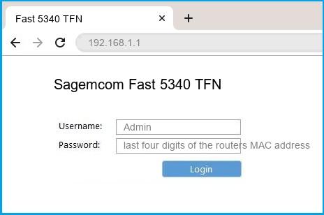 Sagemcom Fast 5340 TFN router default login