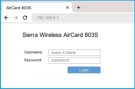 Sierra Wireless AirCard 803S router default login