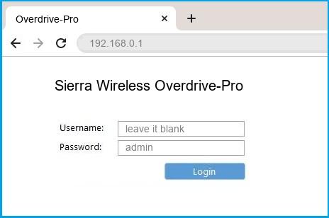 Sierra Wireless Overdrive-Pro router default login