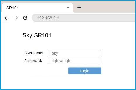 Sky SR101 router default login
