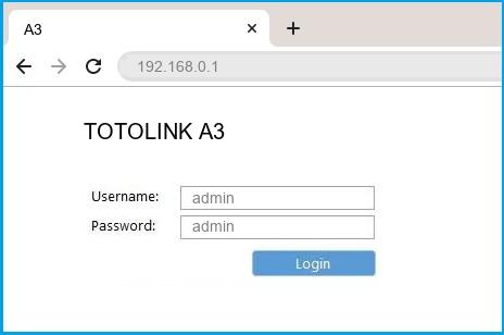 TOTOLINK A3 router default login