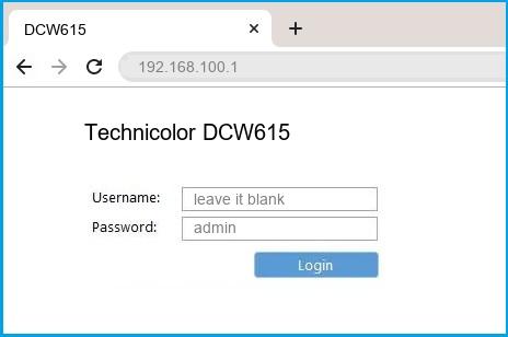 Technicolor DCW615 router default login