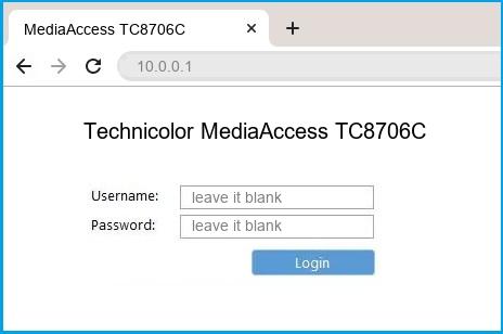 Technicolor MediaAccess TC8706C router default login
