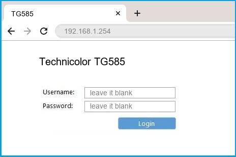 Technicolor TG585 router default login