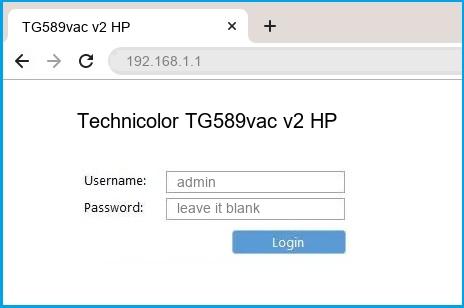 Technicolor TG589vac v2 HP router default login